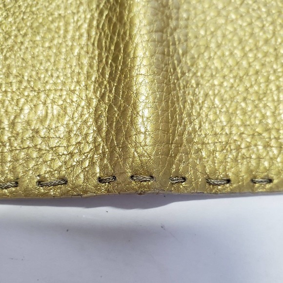 Fendi Selleria Wallet Metalic Gold Pebble Leather Wallet Bifold Large Logo Glam - Picture 9 of 11